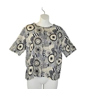 Uniqlo x Marimekko Womens Black White Floral Graphic Print T-Shirt Cotton XS